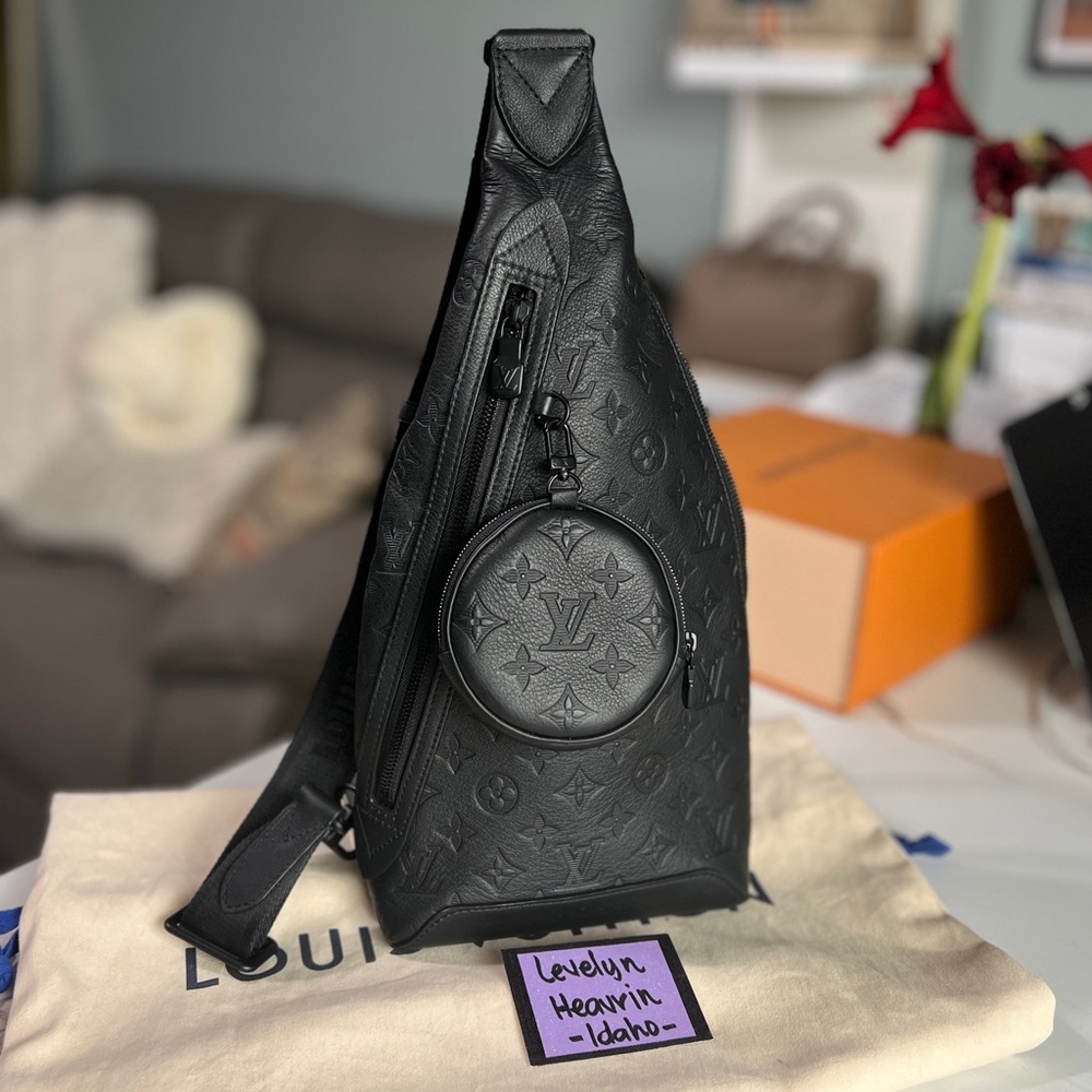SOLD-Authentic Louis Vuitton Slingbag Duo Monogram Shadow Black